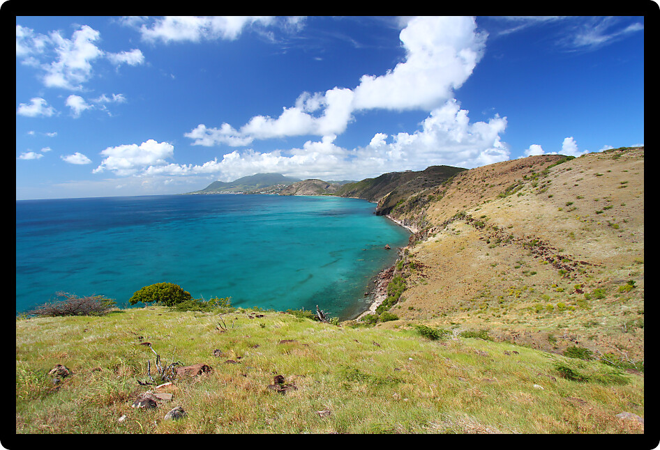 Natural coastline scenery on the Caribbean island of Saint Kitts.