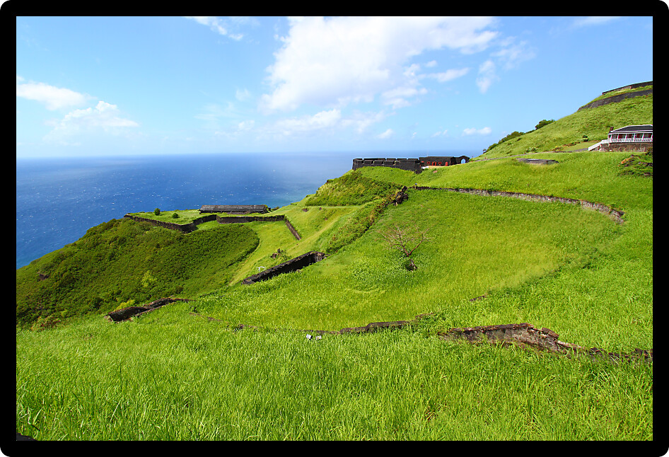 Coastline at Brimstone Hill Fortress on the Caribbean island of Saint Kitts.