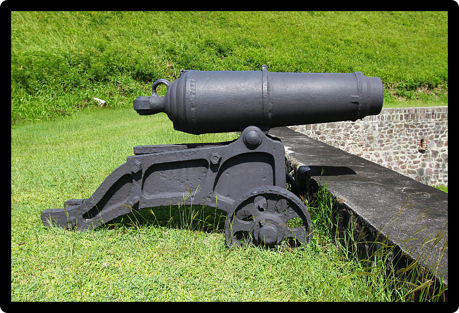 Old cannon at Brimstone Hill Fortress National Park on Saint Kitts.