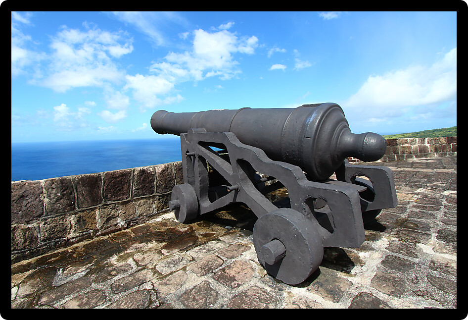Cannon faces the Caribbean Sea at Brimstone Hill Fortress National Park in Saint Kitts.
