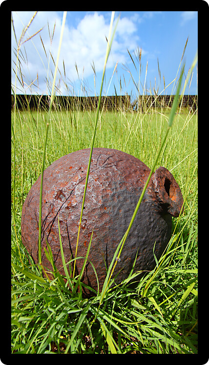Old cannonball at Brimstone Hill Fortress National Park Saint Kitts.