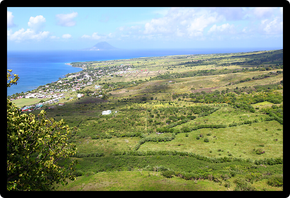 Beautiful coastline of Saint Kitts from Brimstone Hill Fortress National Park.