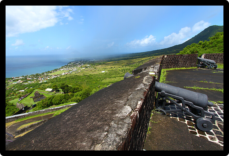 Beautiful coastline of St Kitts seen from Brimstone Hill Fortress National Park