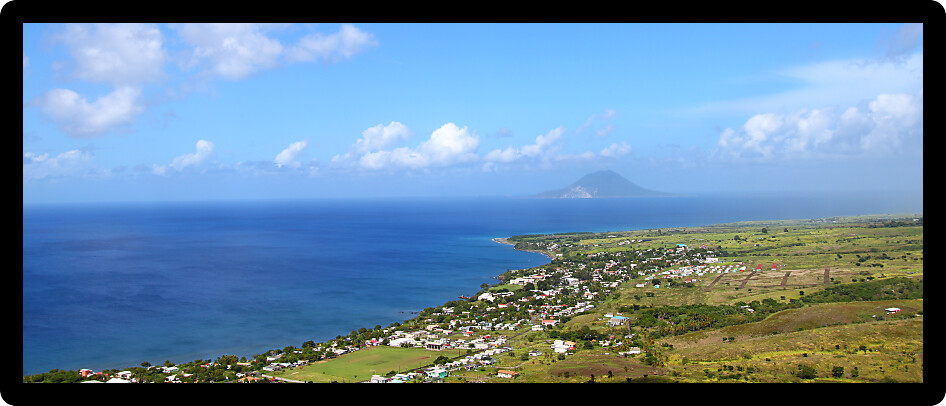 Beautiful coastline of Saint Kitts from Brimstone Hill Fortress National Park.