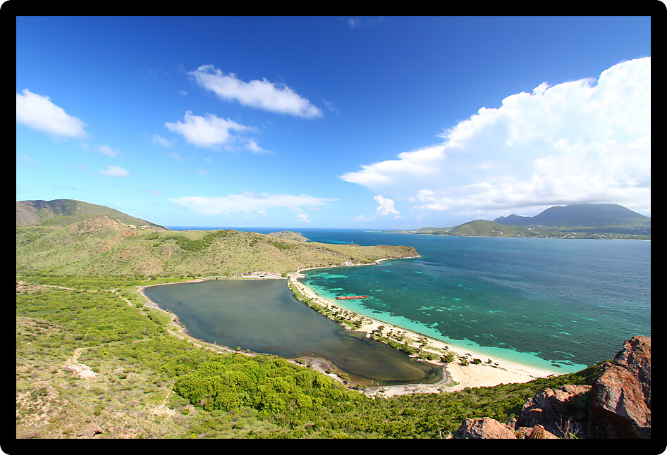 View of Majors Bay Beach and lagoon on Saint Kitts.