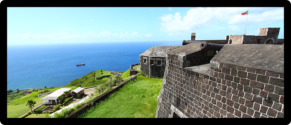 Old walls of Brimstone Hill Fortress on the Caribbean island of Saint Kitts.