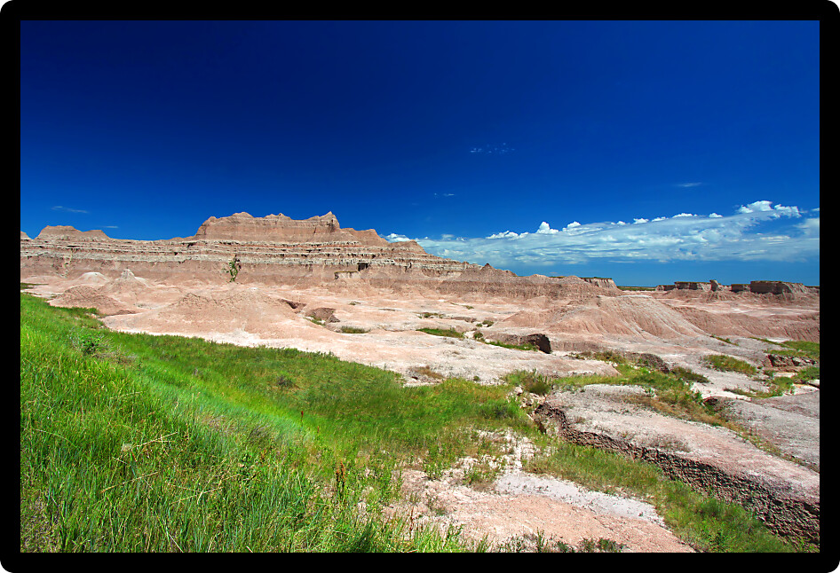 Rugged eroded peaks of Badlands National Park in South Dakota.