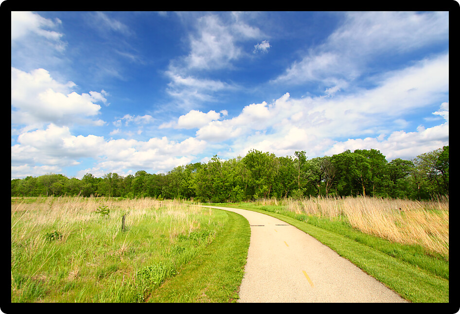 Recreation Path through the prairie at Blackhawk Springs Forest Preserve in Illinois.