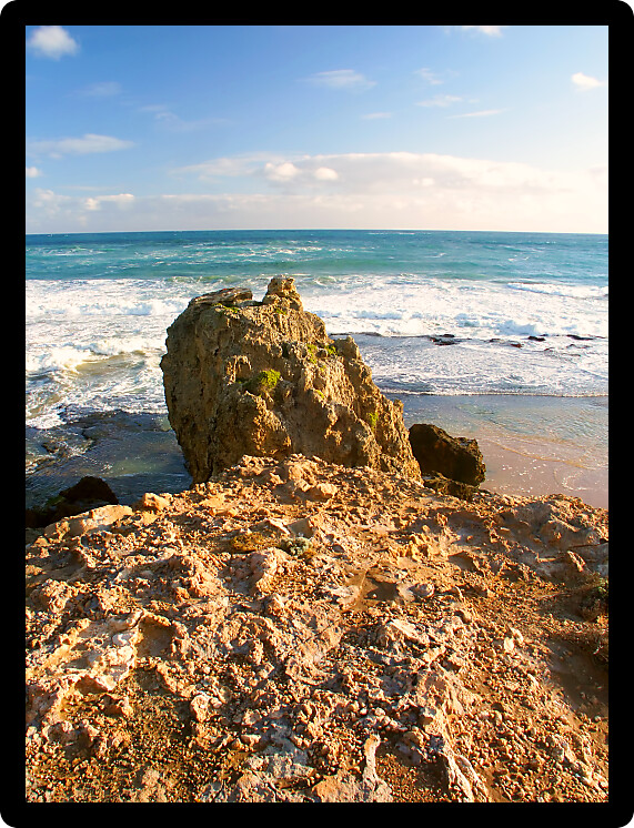 Jagged rocks adorn the coastline of southern Australia near Warrnambool in Victoria Australia.