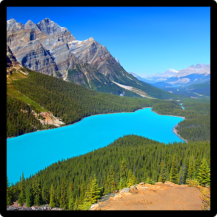 Magnificent blue waters of Peyto Lake of Banff National Park in Canada.