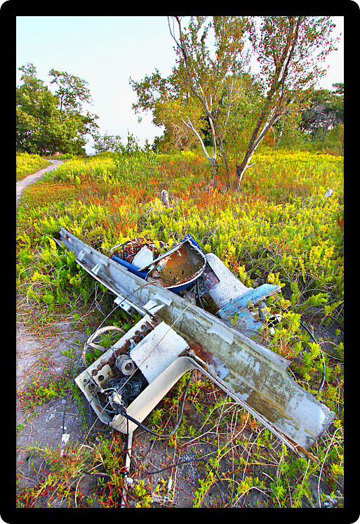Wrecked boat in the coastal prairie of Everglades National Park.