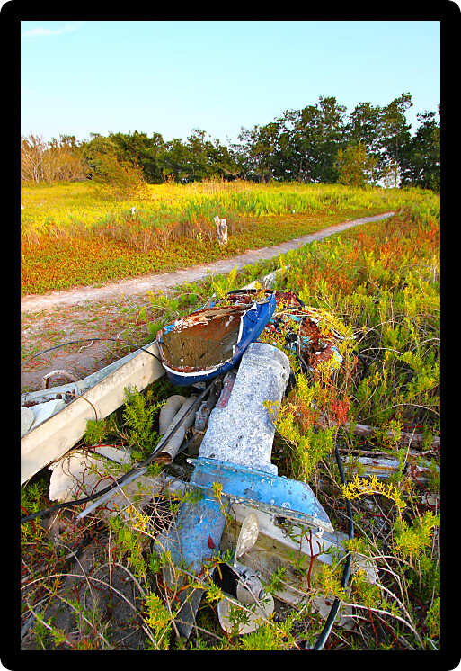 Wrecked boat in the coastal prairie of Everglades National Park.