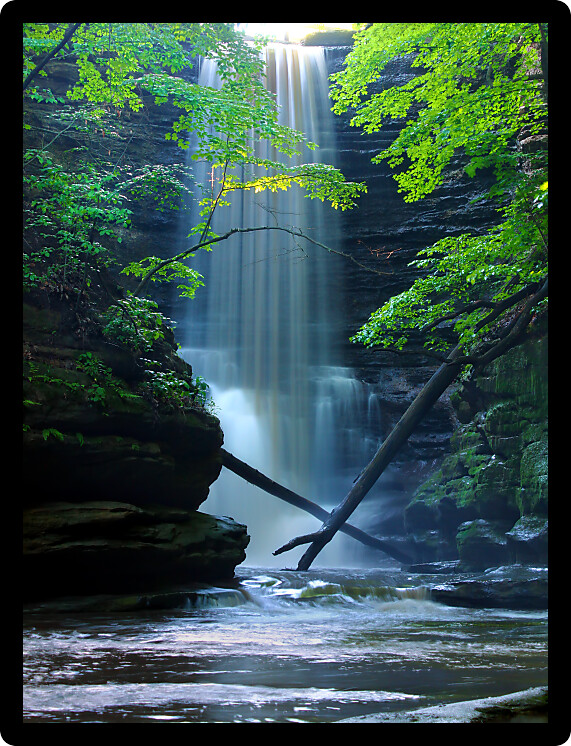 Beautiful Lake Falls pours into a deep canyon at Matthiessen State Park in central Illinois.