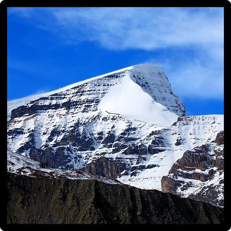 Snow covers Mount Kitchener in Jasper National Park of Canada.