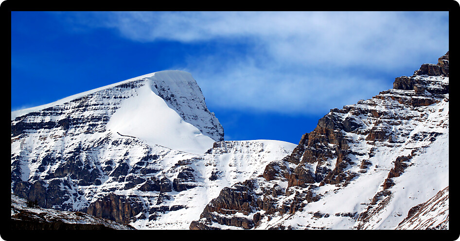 Snow covers Mount Kitchener in Jasper National Park of Canada.