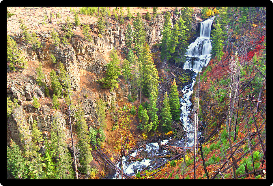 Undine Falls on an autumn day in Yellowstone National Park of Wyoming.