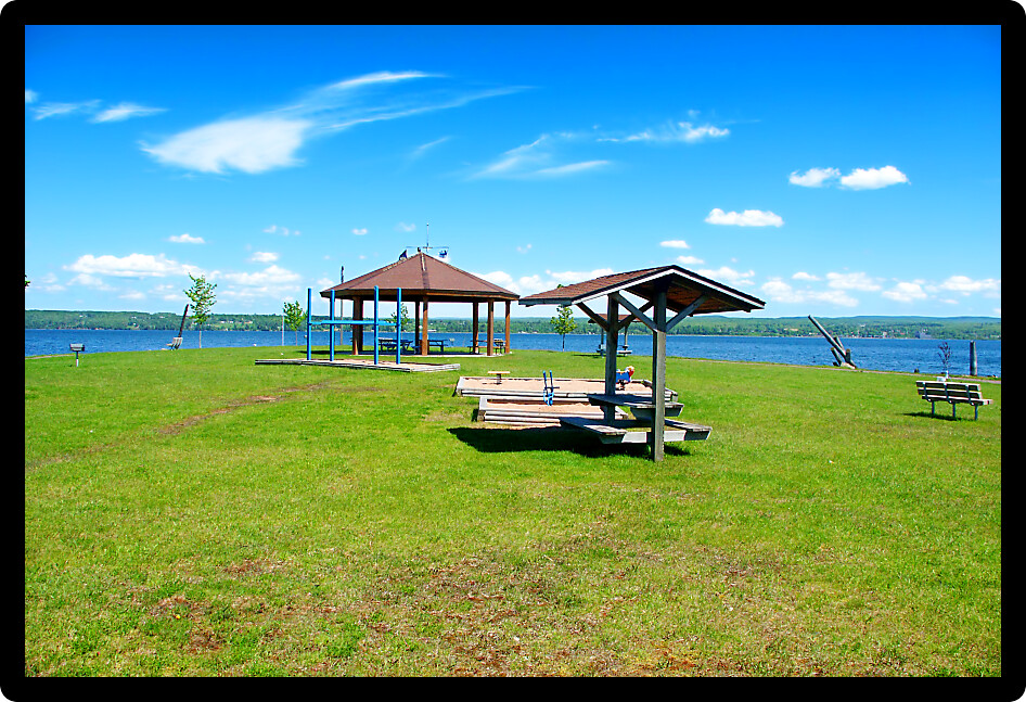 Summer scenery in a town park along Lake Superior in Baraga County Michigan.