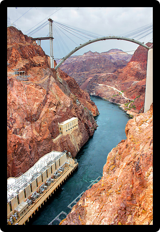 View of the Colorado River below Hoover Dam in the Southwest United States.