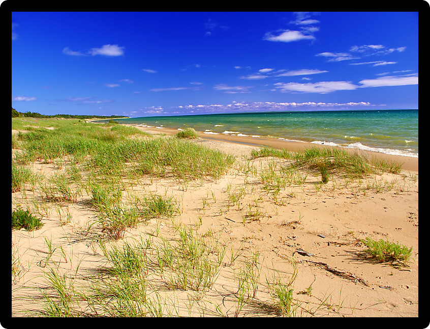 Lake Michigan beach seen from the Upper Peninsula of Michigan.