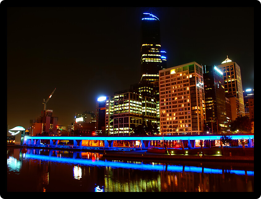Skyline of Melbourne Australia on the banks of the Yarra River.
