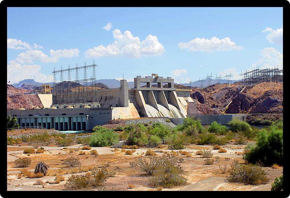 Davis Dam is located on the Colorado River near Laughlin Nevada.