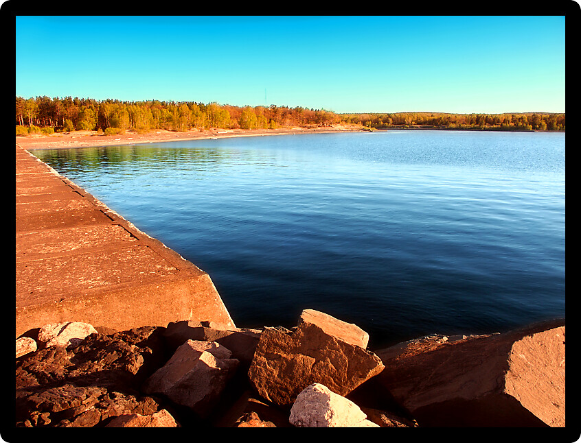 Concrete causeway along Lake Superior at McLain State Park in Michigans Keweenaw Peninsula.