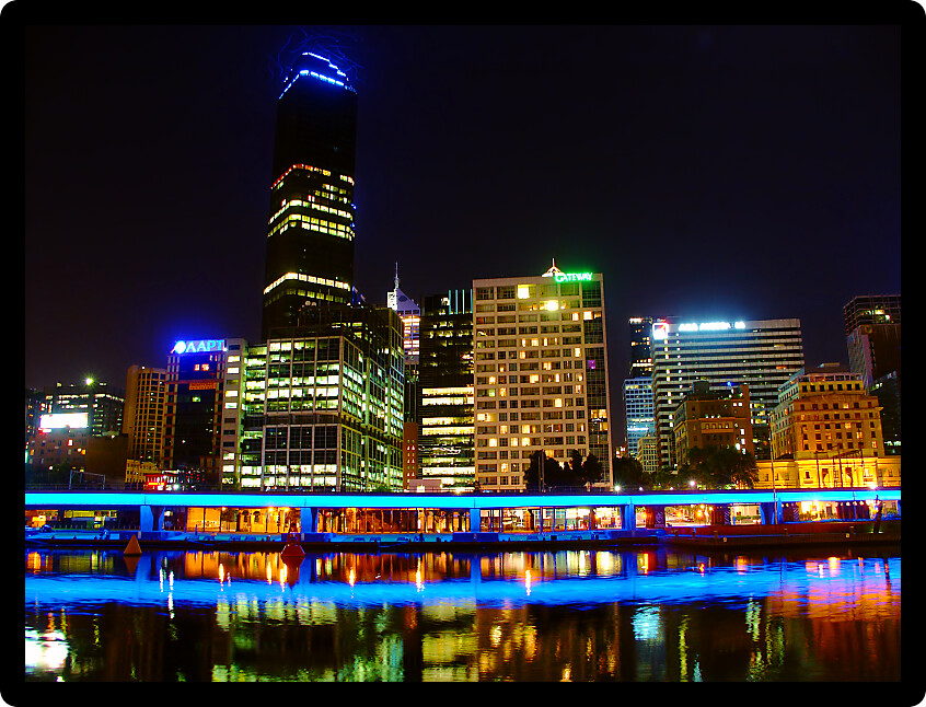Skyline of Melbourne Australia on the banks of the Yarra River.