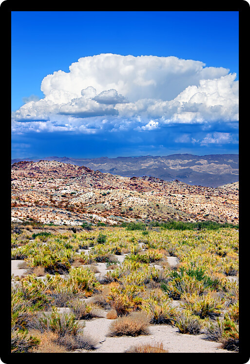 Thunderstorm over the vast desert landscape of Lake Mead National Recreation Area in southern Nevada.