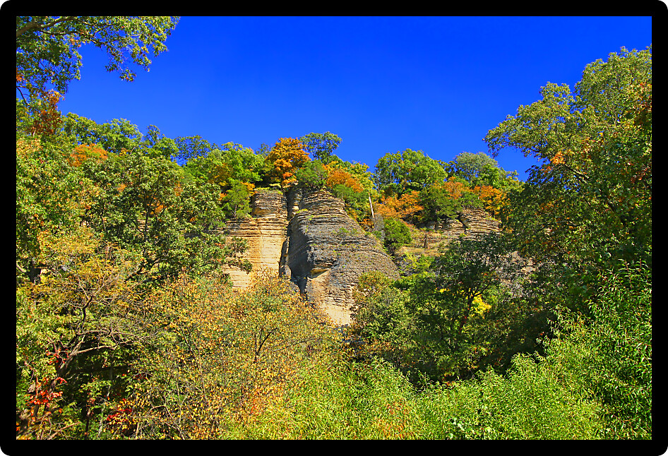 Bluffs and autumn forest scenery of the Shawnee National Forest in southern Illinois.