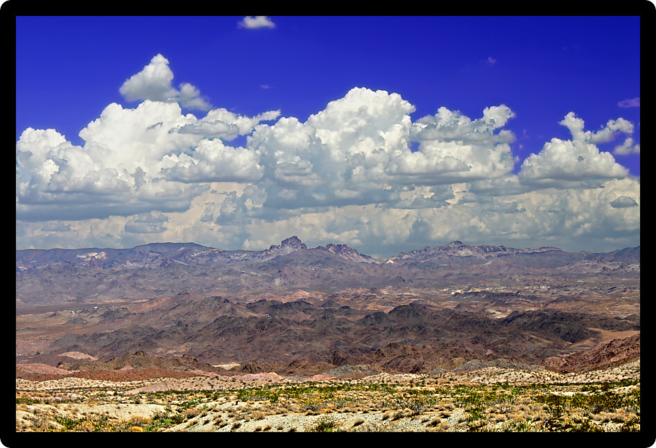 Wide open spaces of the mountainous Nevada desert in the southwestern United States.