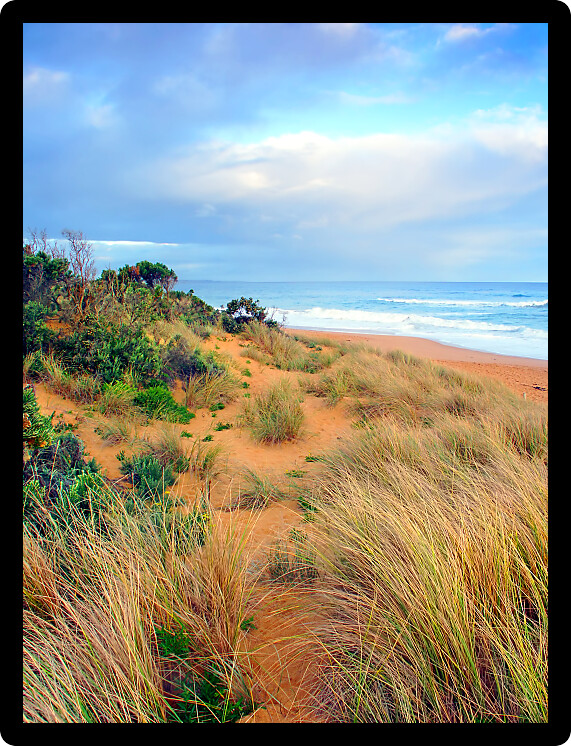 Beautiful sandy beach along the Pacific coastline of Warrnambool Australia.