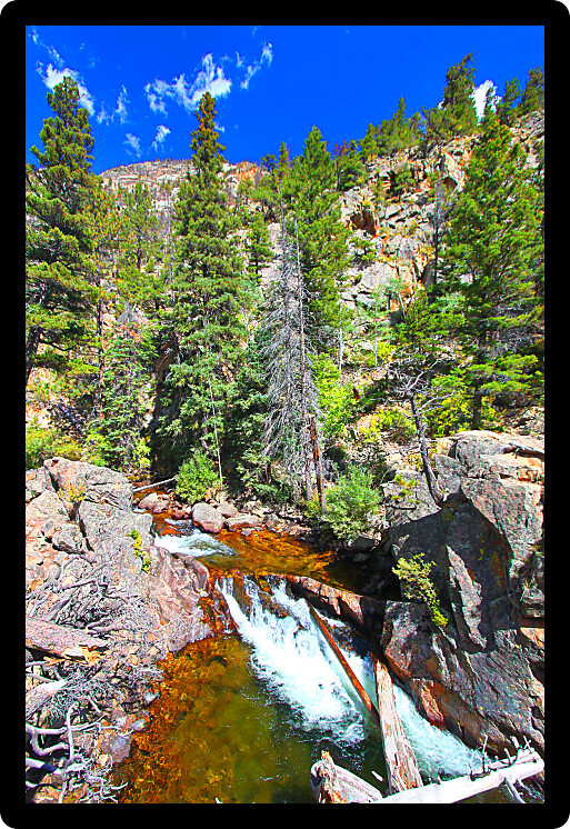 Waterfall on the Big Thompson River in Rocky Mountain National Park Colorado.