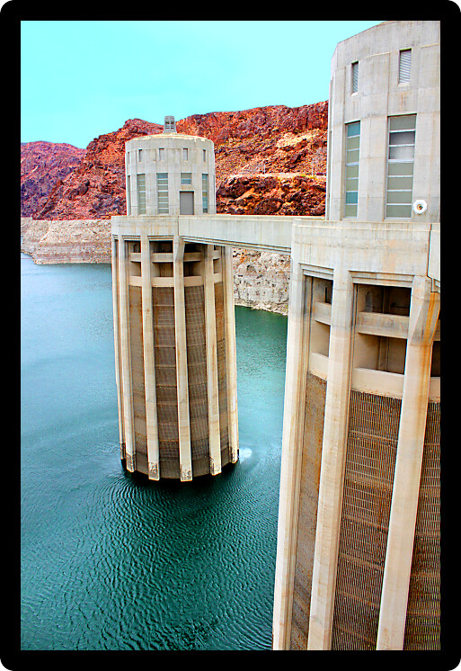 Arizona Intake Towers at Hoover Dam in the southwestern United States.