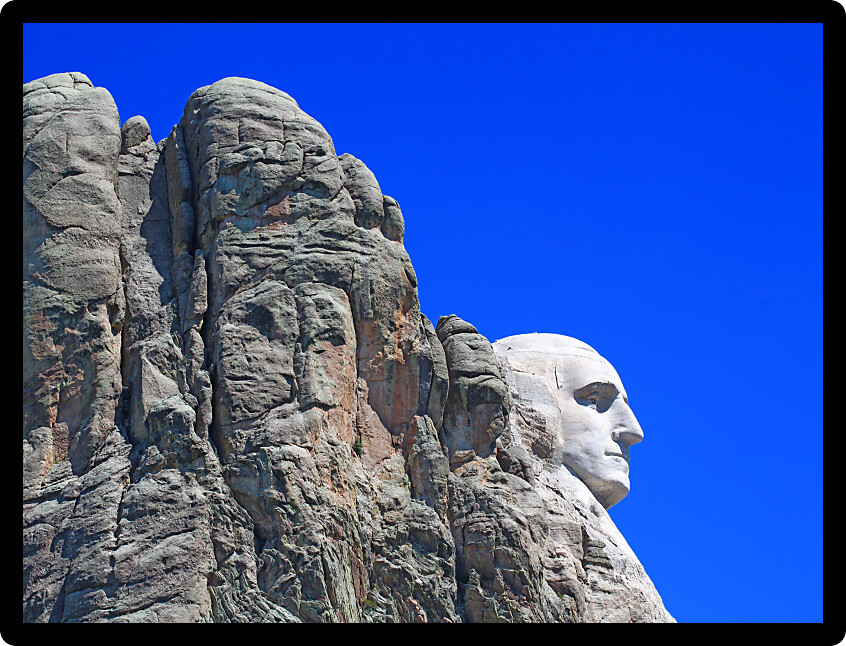 Profile view of Mount Rushmore National Memorial in the Black Hills of South Dakota.