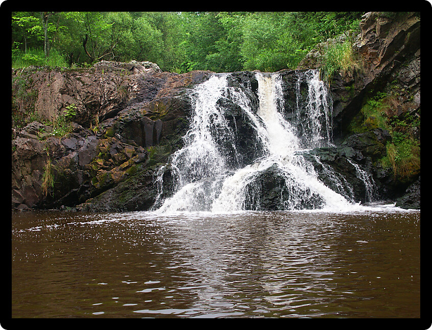 Scenic Peterson Falls of the Montreal River in northwoods Wisconsin.