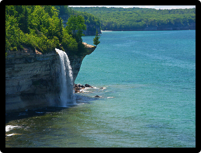 Spray Falls plunges into Lake Superior at Pictured Rocks National Lakeshore in Michigan.