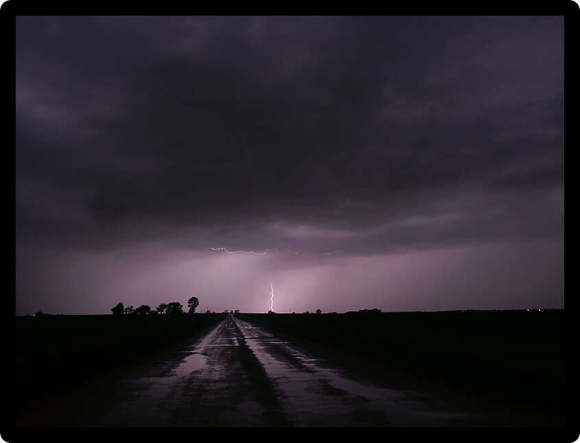 Lightning strikes in the distance from a summer thunderstorm in Illinois.