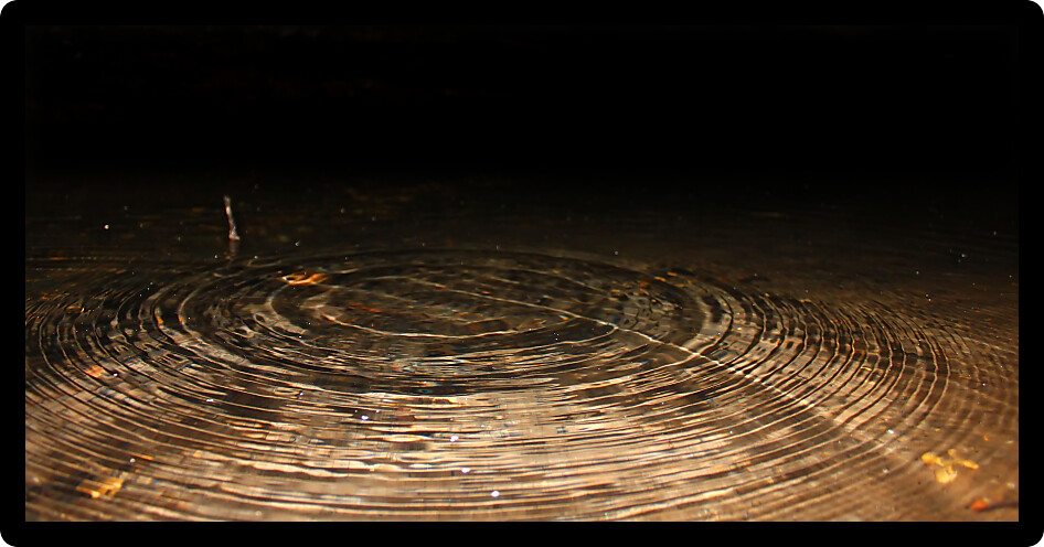 Small drops waken the surface of a small pool in Cave Spring along the Natchez Trace Parkway of northern Alabama.