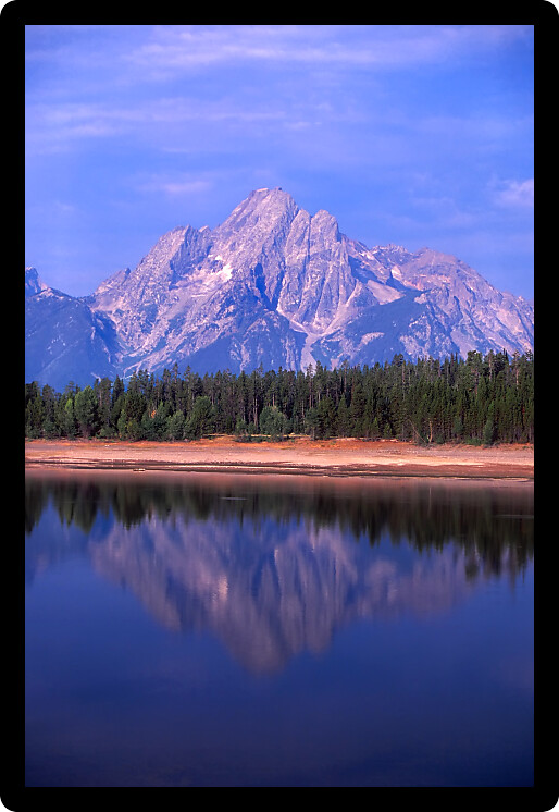 View of the Grand Teton over Jackson Lake in northwest Wyoming.