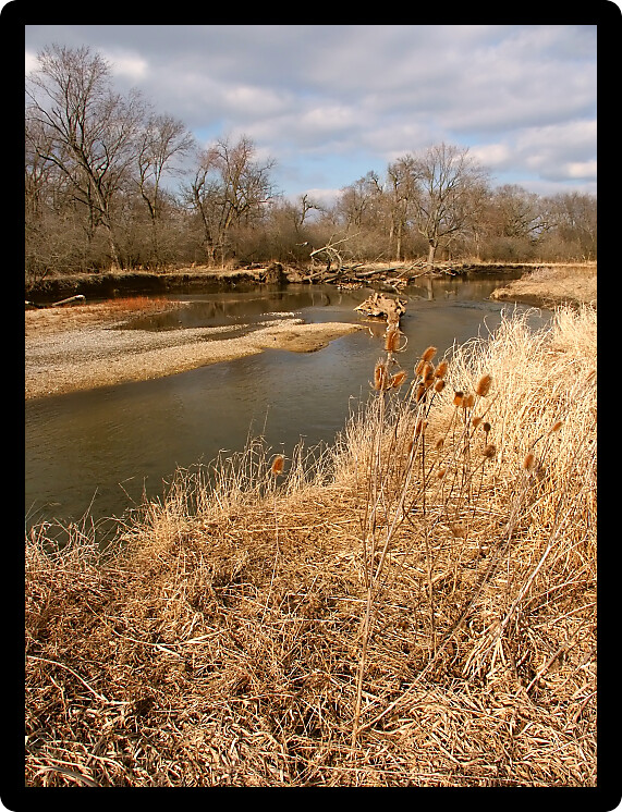 Kishwaukee River winds through northern Illinois on a sunny autumn day.