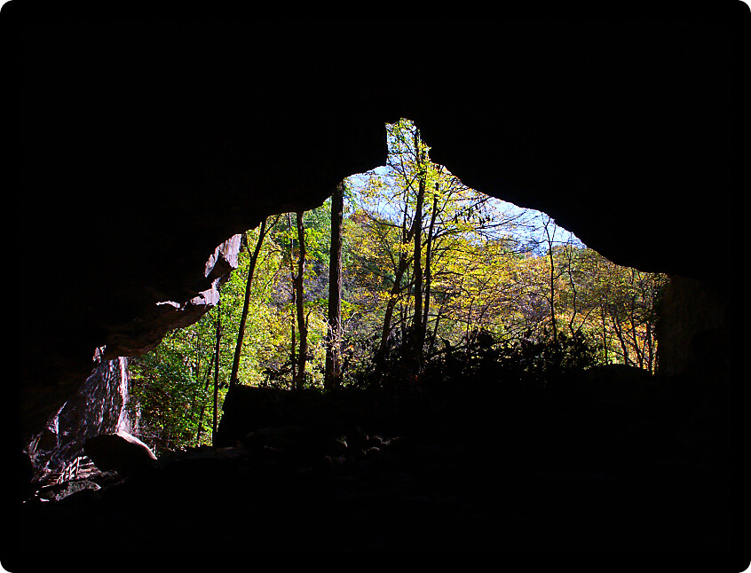 Large opening of a cave at Maquoketa Caves in Iowa.