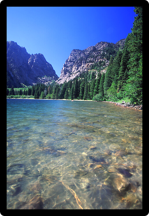 Calm day at Phelps Lake in Grand Teton National Park in Wyoming.
