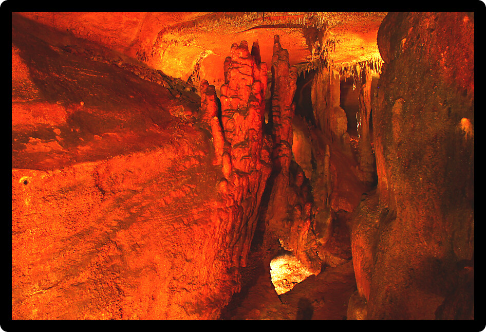 Strange underground cave formations of Rickwood Caverns in Alabama.