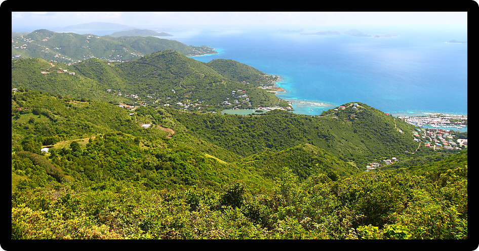 Beautiful landscape of Tortola from Sage Mountain National Park British Virgin Islands.