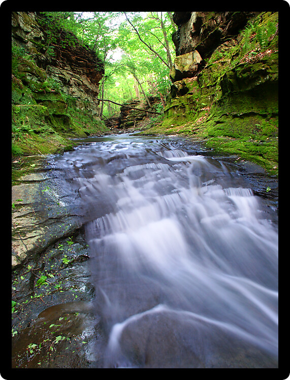 Waterfall running through Pewits Nest State Natural Area near the Wisconsin Dells.