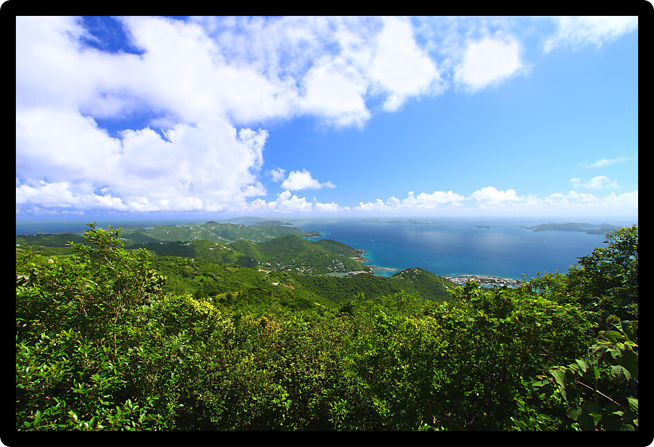 View of Tortola from Sage Mountain National Park British Virgin Islands.