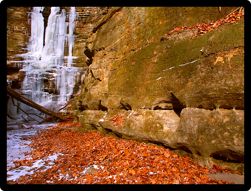 View of the frozen Lake Falls at Matthiessen State Park of Illinois.
