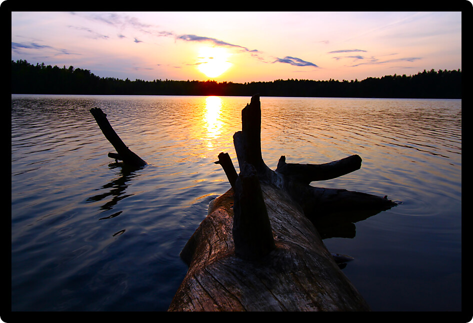 Beautiful sunset seen over Buffalo Lake of northwoods Wisconsin.