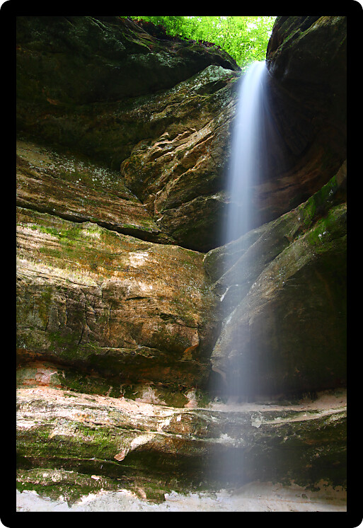 Water flows over beautiful Owl Canyon Falls at Starved Rock State Park of Illinois.