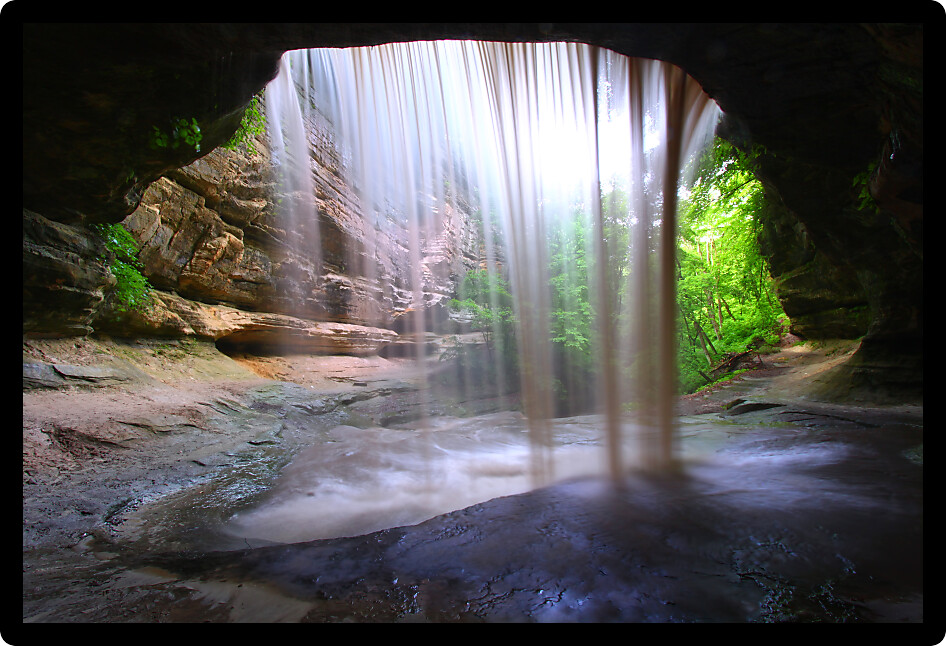 Amazing view from behind Lasalle Falls of Starved Rock State Park in central Illinois.